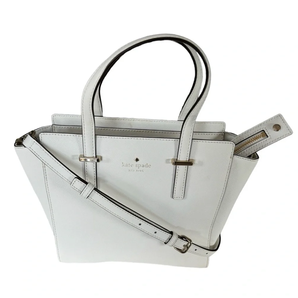 Kate Spade Cedar Street Small Hayden Leather Top-Handle Tote White.
